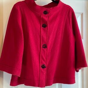 Chico's 100% Wool Red Swing Jacket 3/4 sleeves